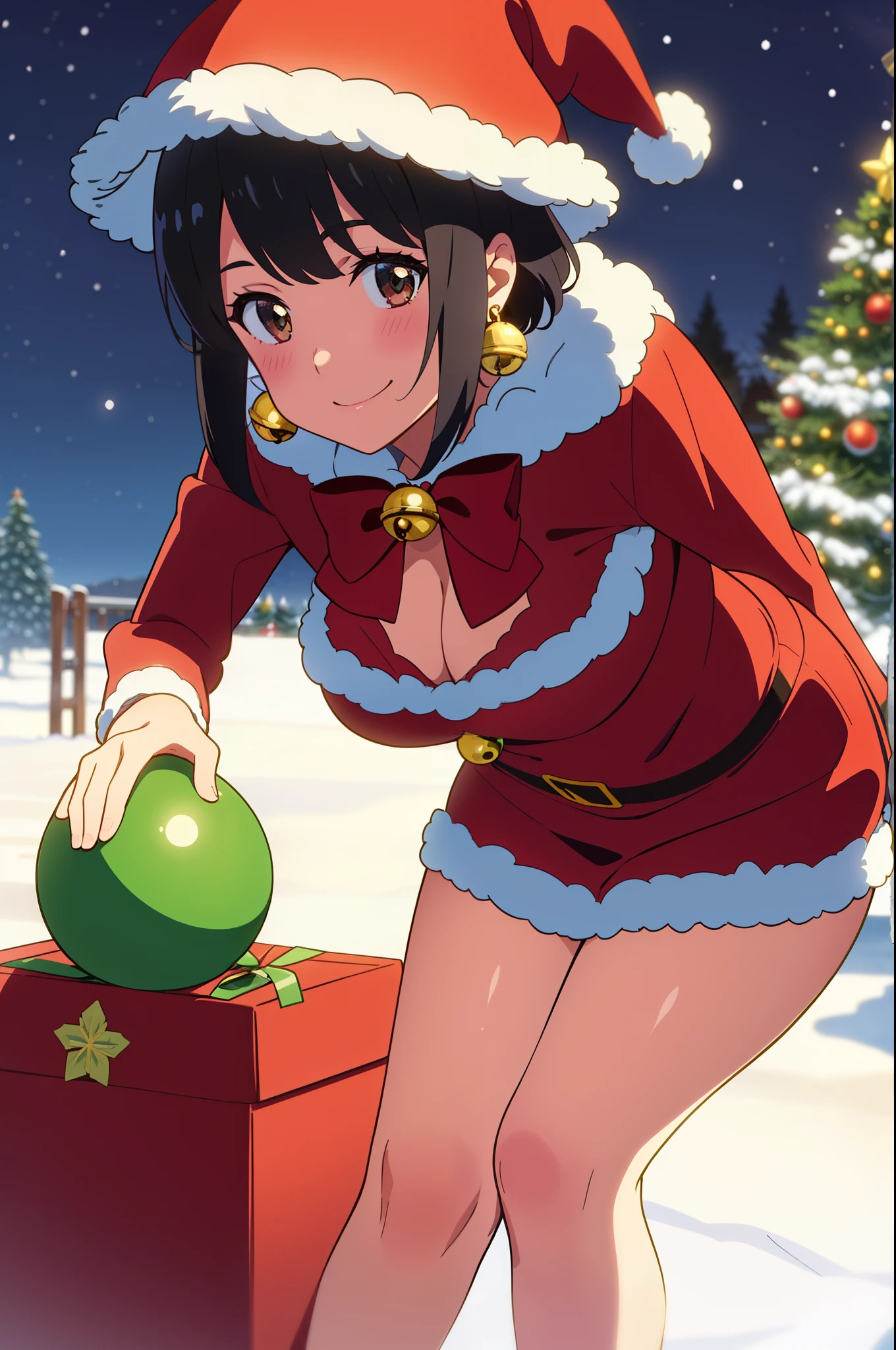 ((highest quality、muste piece、High resolution))、(Zoom photo from the front:1.95、Pose that invites men、brown hair、first round、wavy hair)、(((santa costume:1.5、semen、wet body:2.5、wet body、open legs、Ahegao:2.5、bukkake sex、inside the casino:1.5)))、Ahegao、((wet body、bukkake sex、big breasts))