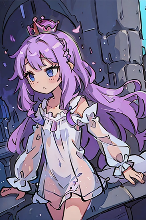 princess in a tower wearing a thin see-through nightgown long hair