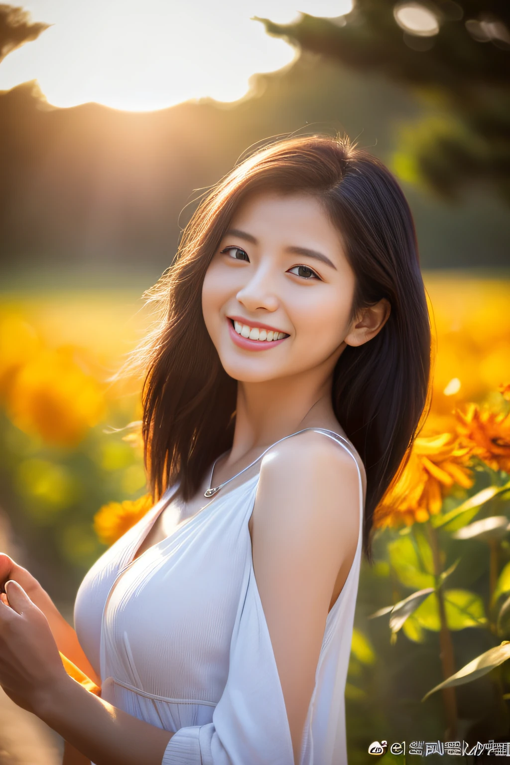 (great masterpiece、high-level image quality、hightquality),Women in Japan、Her 20ig breast beauty very attractive:1.2、Aura Glow:1.5))、Beauty with great and spiritual unity、a woman with great love、(Supreme Beauty)、(The best smile)、Professional filming、Gravure photography、(aura:1.5,The Energy of the Great Spirit)、((((Worldview of the Realm of God、image of the sun))))、