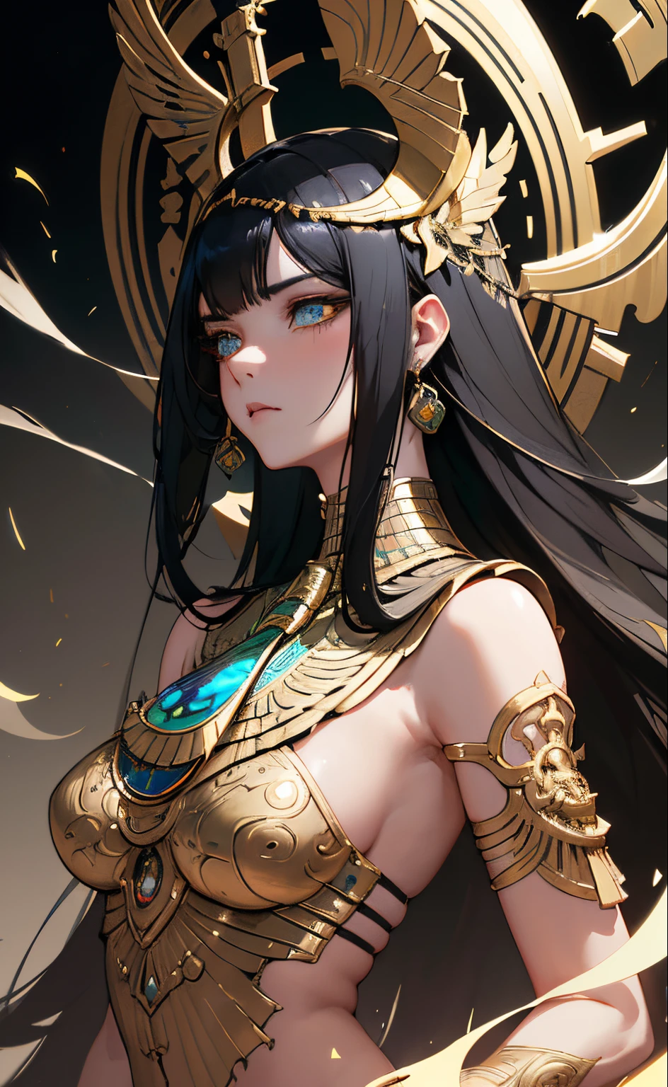 (Detailed illustrations,Very detailed and detailed drawing,Delicate lines with slow and rapid,Realistic texture expression),[Color tressed main line],[ruins background [Ancient Egypt]],HENTAI (ANIME Girl (Beautiful fece) sixteen years old) cyborgs [(skin tanned) [Lustrous black hair]],((Bastet) Beautifully decorated golden cyber armor) ([Complex decorative processing] [elegent],Gorgeous golden luster (Polished reflective luster)) [Gorgeous and luxurious],gravure,[Oparts Lost Technology [Hierograph]],(複雑でBeautiful fece装飾 [Dense detail]),(きめ細やかでBeautiful fece肌表現 [Transparency]),[完璧な目のdetaileds (Iris beautifully drawn in every detail)[Jewel-like eyes]],[長くてBeautiful fece睫毛],[Meticulously drawn hair [美しく艷やかな髪のdetaileds]],(完璧な手のdetaileds [破綻のないBeautiful fece指 [Beautiful nails]]),(Perfect Anatomy(Perfectly proportioned))[[Full body like]],[[Design built to the highest level]][Ideal color coordination(Accurate simulation of light-material interactions)],([Precision Detail](detaileds,high-detail)),[Visual art that conveys a sense of narrative].