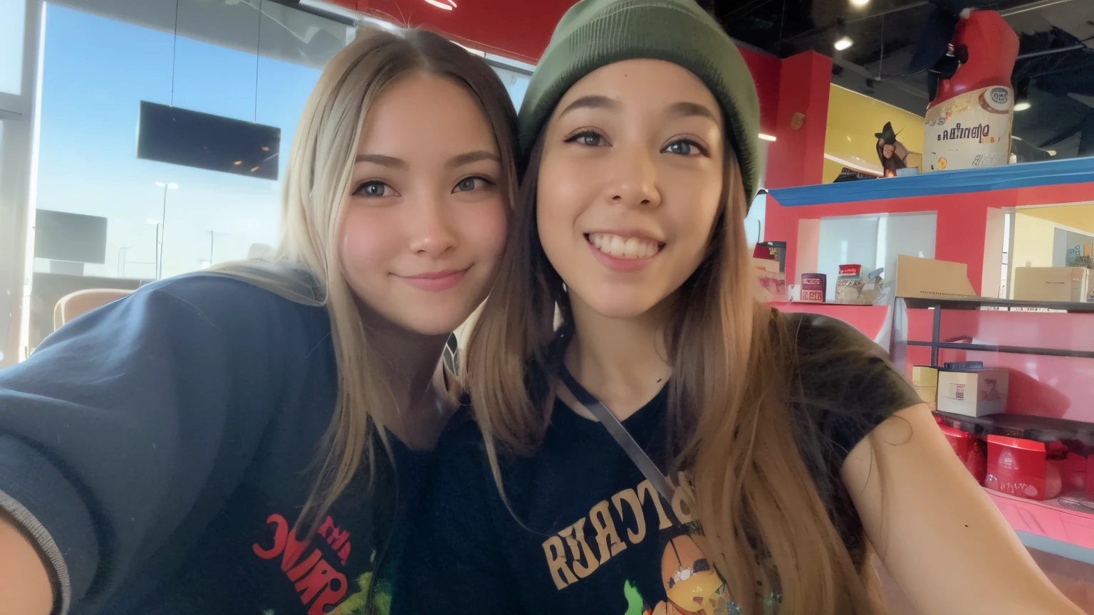 2 girls, briwn hair, hazel eyes