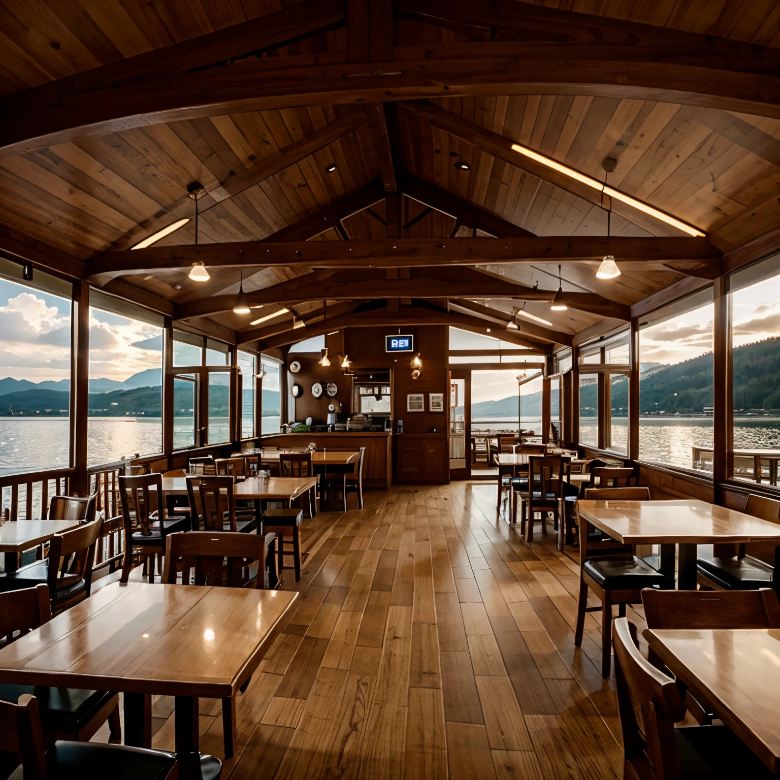 The lakeside restaurant has three sections
