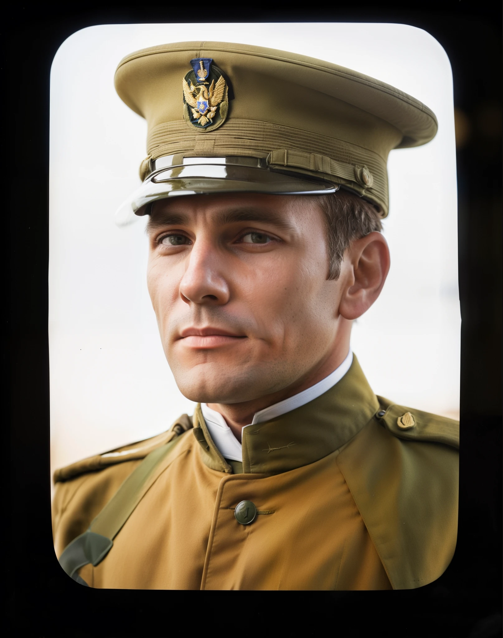 there  a man in a military uniform posing for a picture, full color photograph, portrait of a soldier, portrait closeup, colorized photograph, c. m. coolidge, colorized, colorized photon, taken on a ww 1 camera, colorized photo, close portrait, portrait close - up, color image, hand - tinted, old color photograph, portrait close up
