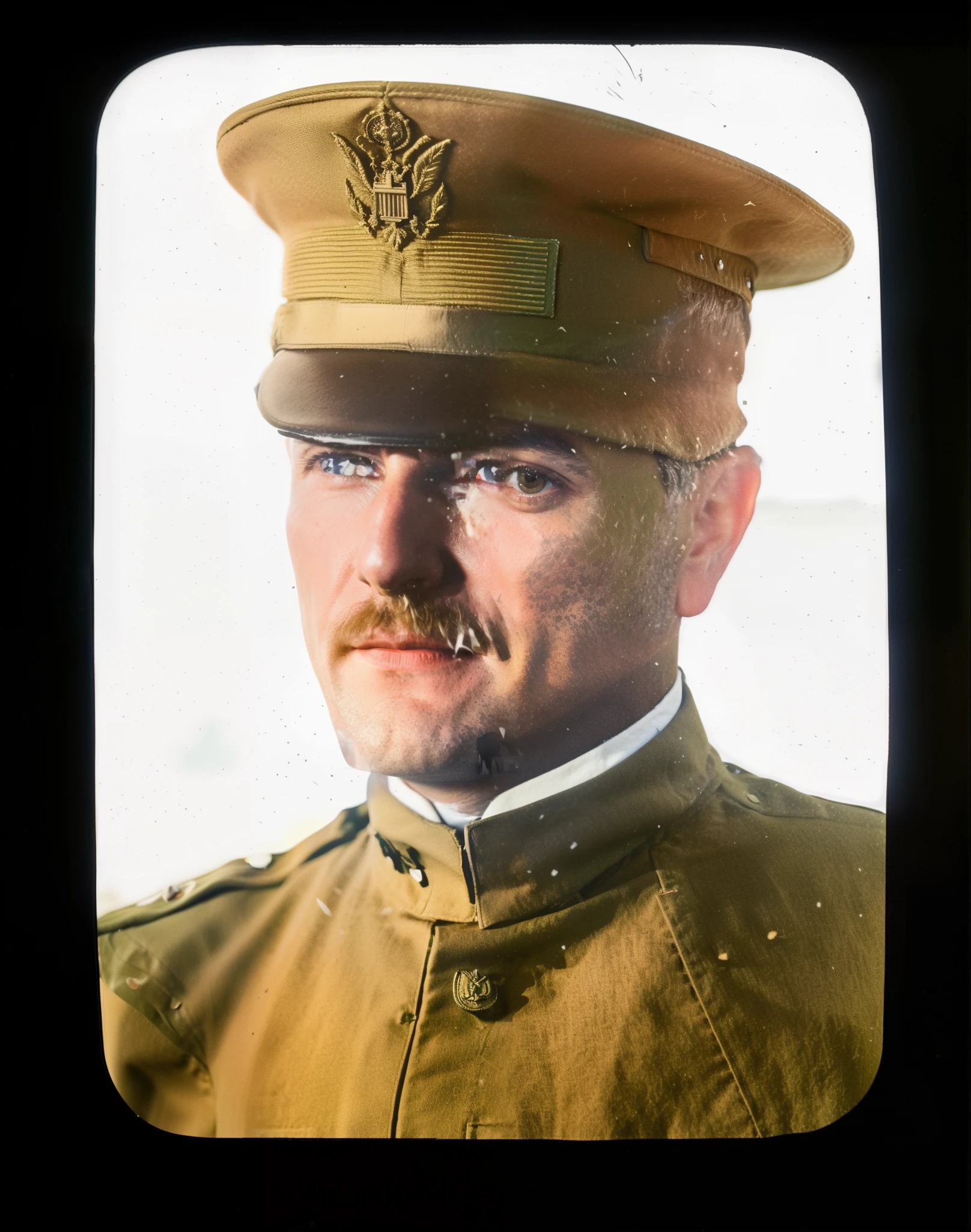 there a man in a military uniform posing for a picture, full color photograph, portrait of a soldier, portrait closeup, colorized photograph, c. m. coolidge, colorized, colorized photon, taken on a ww 1 camera, colorized photo, close portrait, portrait close - up, color image, hand - tinted, old color photograph, portrait close up