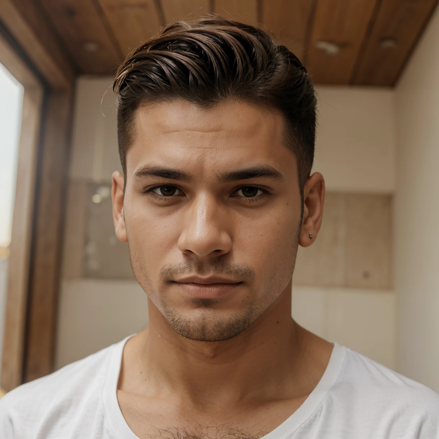 Homen moreno forte cabelo cacheado