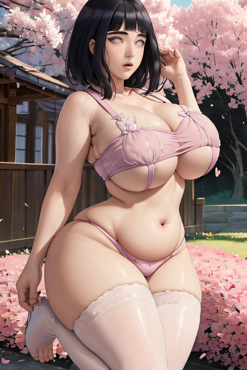 Masterpiece, absurderes, Hinata\(Boruto\), 1girll, Solo, Mature female, view the viewer, (Falling petals), Perfect composition, Detailed lips, ((huge breasts:1.8)), Beautiful face, body proportion, Blush, (Pink lips), Long hair, Purple eyes, Soft gaze, Super realistic, Detailed, photoshoot, Realistic faces and bodies, ((voluptuous body:1.4)), thick thighs:1.2, no clothes, no bra, fully nude, full back view, view of ass, vaginal view
masterpiece, best quality, best illustration, hyper detailed,1 girl, solo ,glamorous, blushing, tight skindentation bra lace, see through panties, pantylines,