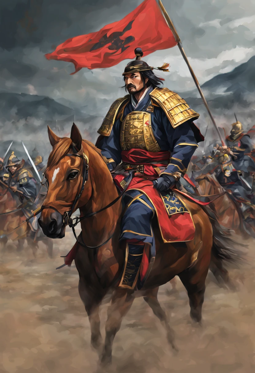 battle field,Warlord Oda Nobunaga,Art style,Best Quality,