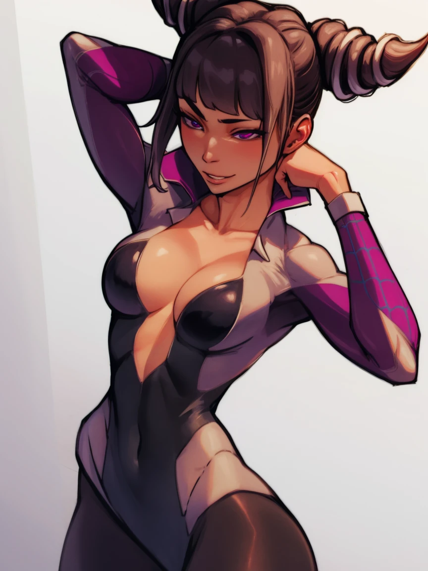Juri Han wearing Spidergwen costume, Spidergwen costume,