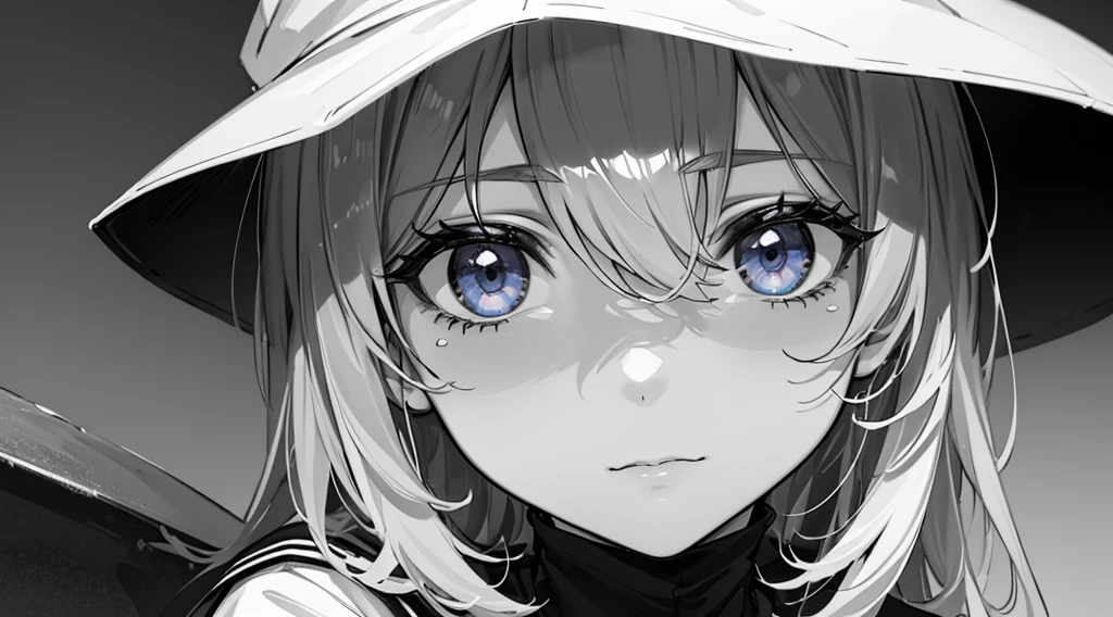 monochrome, 1girl, sailor suit, beautiful eyes, close up of eyes
