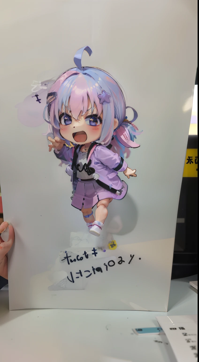 someone drawing a girl with purple hair, Aquarela Nendoroid, Anime Chibi, menina chibi, anime moe artstyle, arte chibi, um desenho de anime, Anime Chibi, 2 0 2 2 estilo anime, Estilo anime 2022, Chibi Anime Menina, estilo como nendoroid, por Miyamoto, Marin Kitagawa Fanart