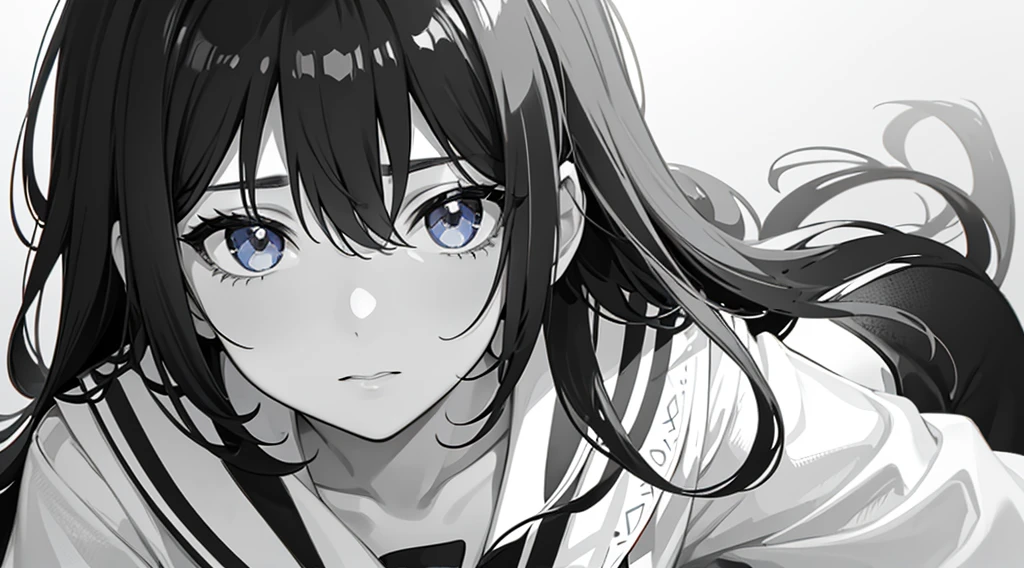 monochrome, 1girl, sailor suit, beautiful eyes, close up of eyes