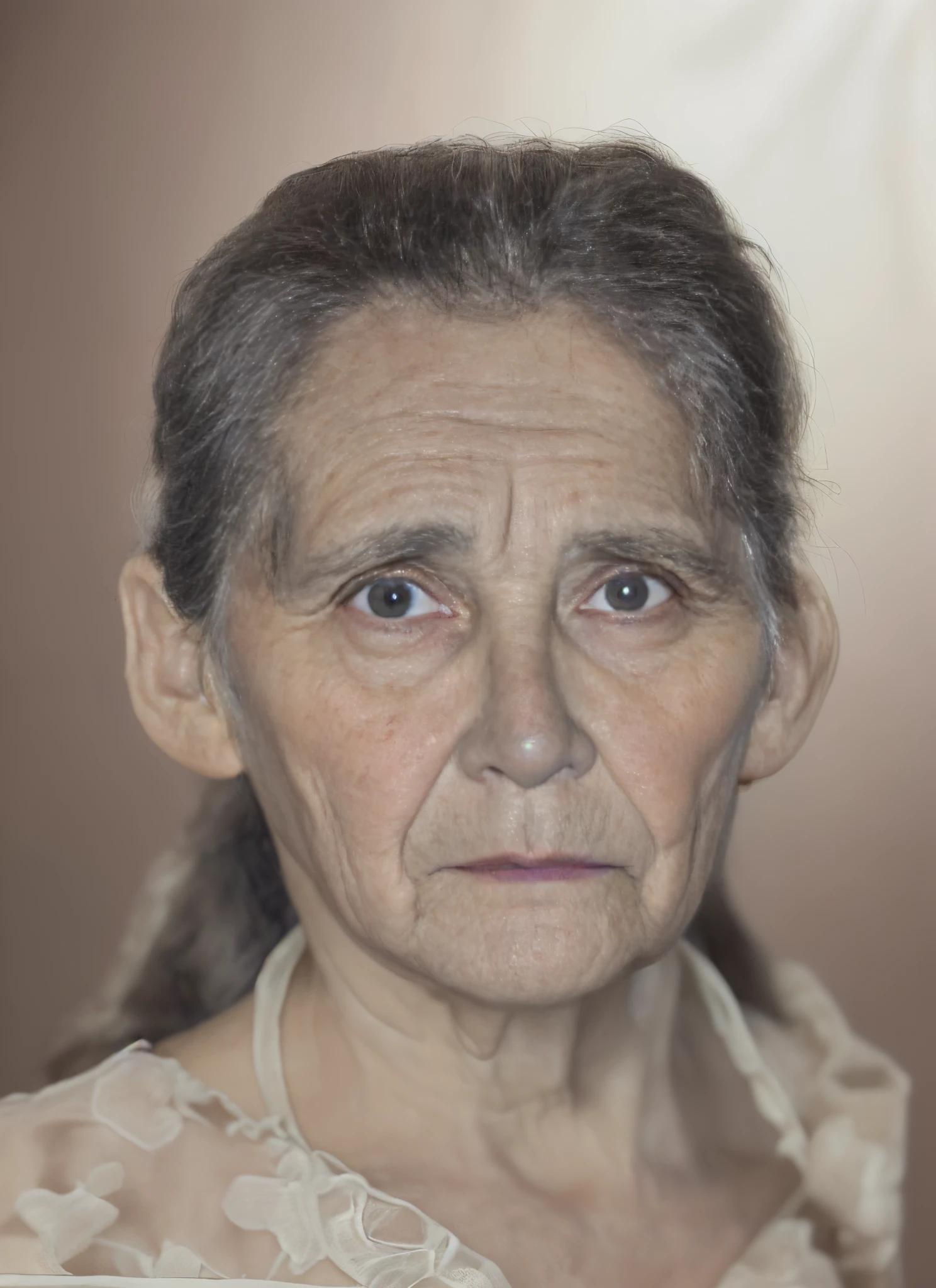 An old grandmother，Vestindo um manto de monge，Face to camera，com um rosto gentil