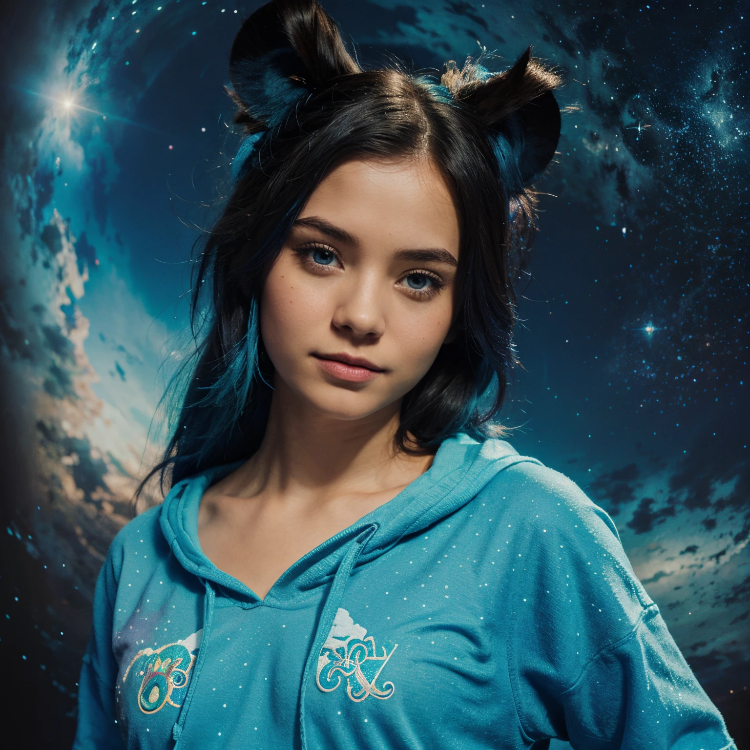 Disney stitch with the name Zoe on it, colors like the galaxy with aqua colors