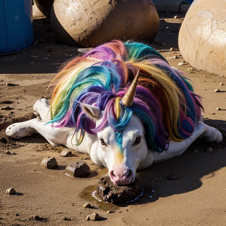 Rainbow unicorn farts on pile of poop