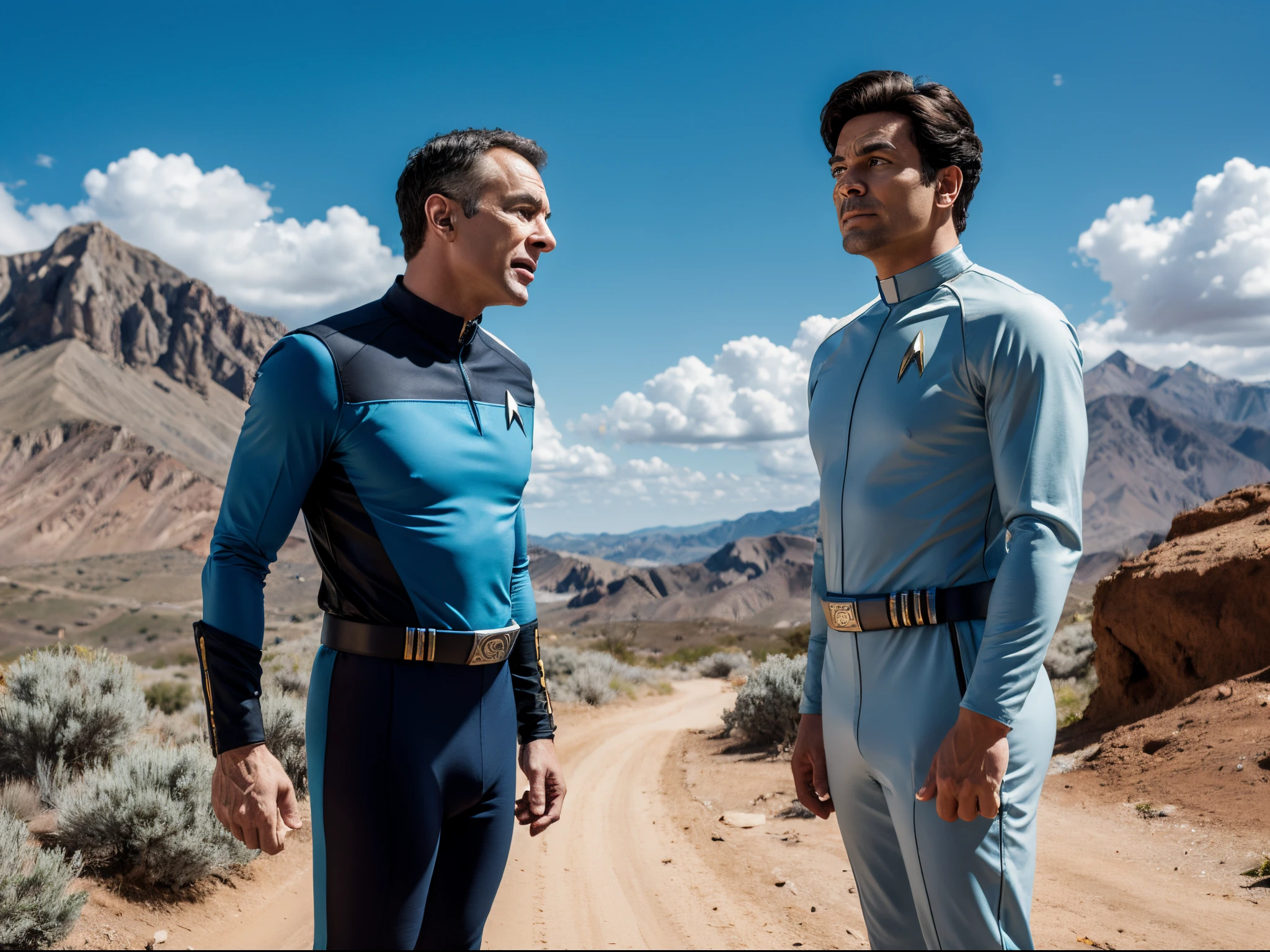 Create a humorous moment from the Star Trek: The Next Generation series with exaggerated expressions and comedic elements, in a style reminiscent of classic sitcoms or the work of cartoonist Gary Larson.