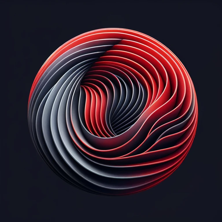 un primer plano de un objeto circular rojo y negro con un fondo negro, Ilustraciones abstractas en 3D, Renderizado abstracto 3D superpuesto, Hecho completamente de degradados, abstract 3d rendering, 3d geometric abstract art, Formas estilizadas en capas, spiral lines, 3d matte illustration, 3 d illustration, 3 d illustration, arte minimalista 3d