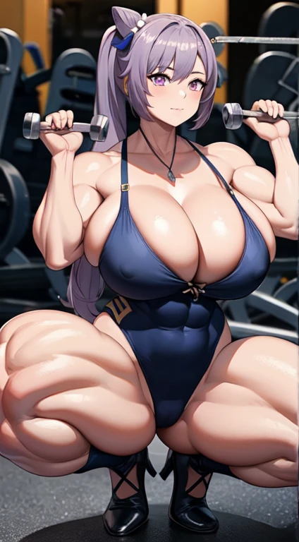 keqingdef，keqingopulent，keqingrnd，Genshin Impact，Purple eyes，purple hair，Double Ponytail，glovelack stockings，squatting on the ground，tmasterpiece，Huge stacked breasts，The kinky  exposed ，（Surreal breasttremely full breasts）），（（Super large）），Big breasts Thin waist，（（（Extremely large breasts））），seductiv，High detail，hyper qualit，high resolution，8K，8k smooth，(reality: 1.2)，(Highly realistic，Ultra-realistic，photograph realistic)，(Realism: 1.2)，Solo，(Perfect feminine curveig breasts:2)，(Huge breasts:2)，(gigantic cleavage breasts:2)，(Large breasts:2)，(Bare tits:1.4)，(chiseled abs : 1.1)，Nice strong legs，，(Curvy:1.1)，Narrow waist，(gigantic hip:1)，(Thick thighs:1)，(Thick legs:1)，Muscular，(body builder:2)