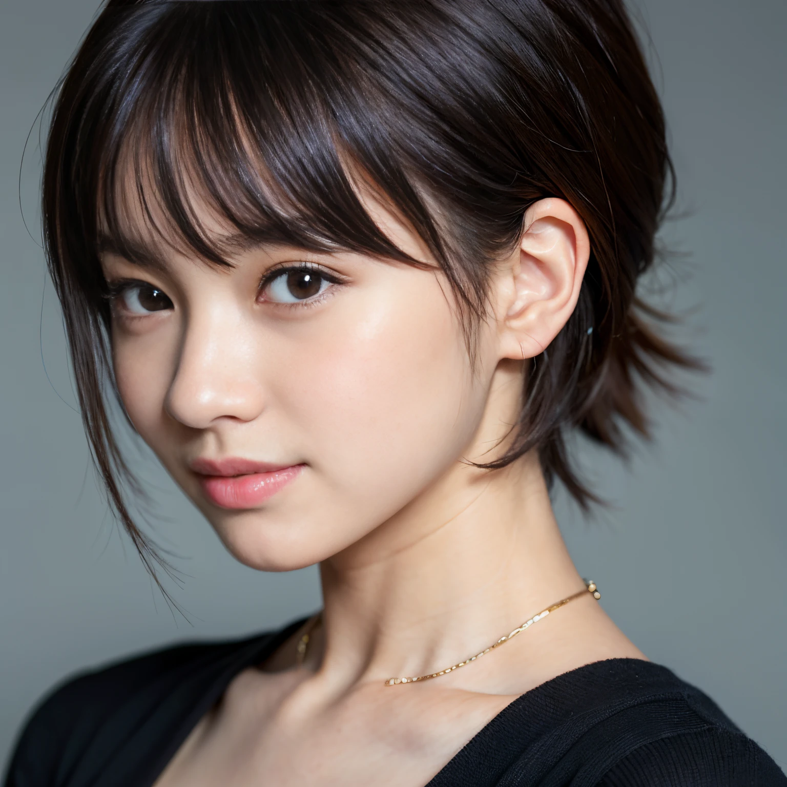 Best-quality, Masterpiece, Ultra-High-Resolution, (Photorealistic:1.4), Raw-Photo, Extremely-Details, Perfect-Anatomy, 
1girl, 12-years-old, the most popular Japanese idol, face focus, portrait, looking at viewer, innocent smile, 
extremely cute and childish face like a most famous Japanese idol, extremely beautiful big black solid circle eyes, extremely beautiful black short-cut-haired, extremely beautiful long eyelashes, extremely beautiful lips, detailed cute and childish face, detailed beautiful big black solid circle eyes, detailed beautiful black short-cut-haired, detailed beautiful long eyelashes, detailed beautiful lips