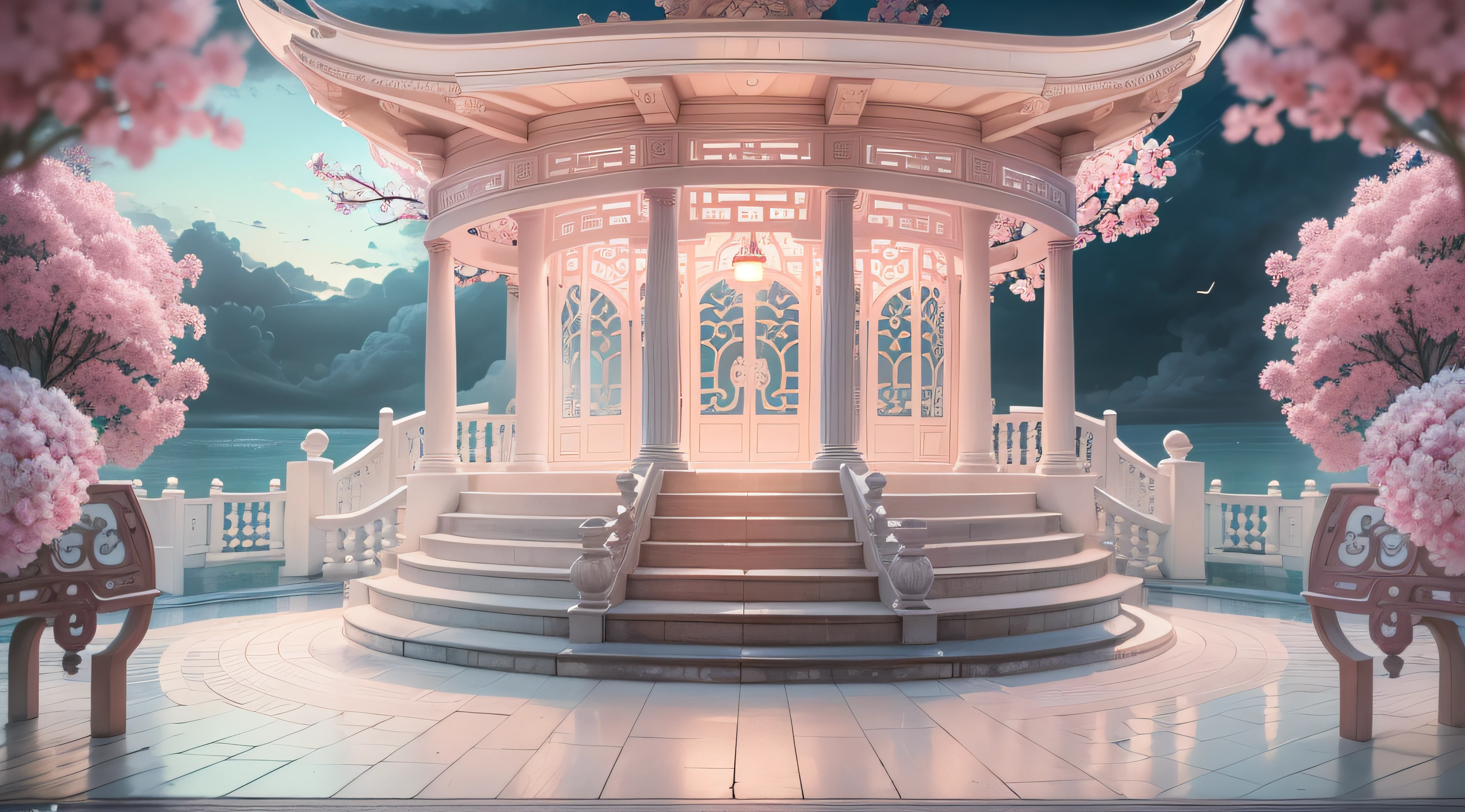 gazebo,( glyptic:1.5),tiltshift, (Sea of white clouds:1.3), (baiyun:1.every flower:1.2), (ponds:1.3),inverted image,Sparkling,pink hues,gentlesoftlighting,Oriental elements, like a dream, pastelcolor, vibrant with colors, Traditional Chinese color scheme, ( Reasonable design, Clear lines, High- sharpness,Best quality, very detailed nipples, tmasterpiece, offcial art, movie light effect, 4K ),