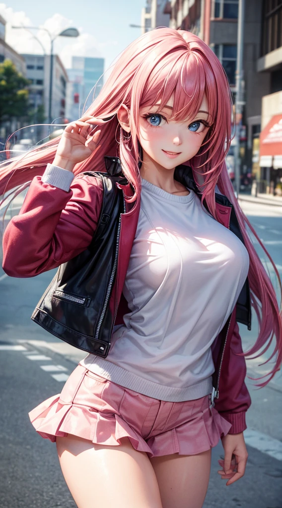zero two, 1 garota, cabelo preto curto, olhos azuis, vestindo camisa branca lisa, shorts jeans, cidade, absurdos, alta resolução, ultrasharp, 8K, obra-prima, olhando para o espectador