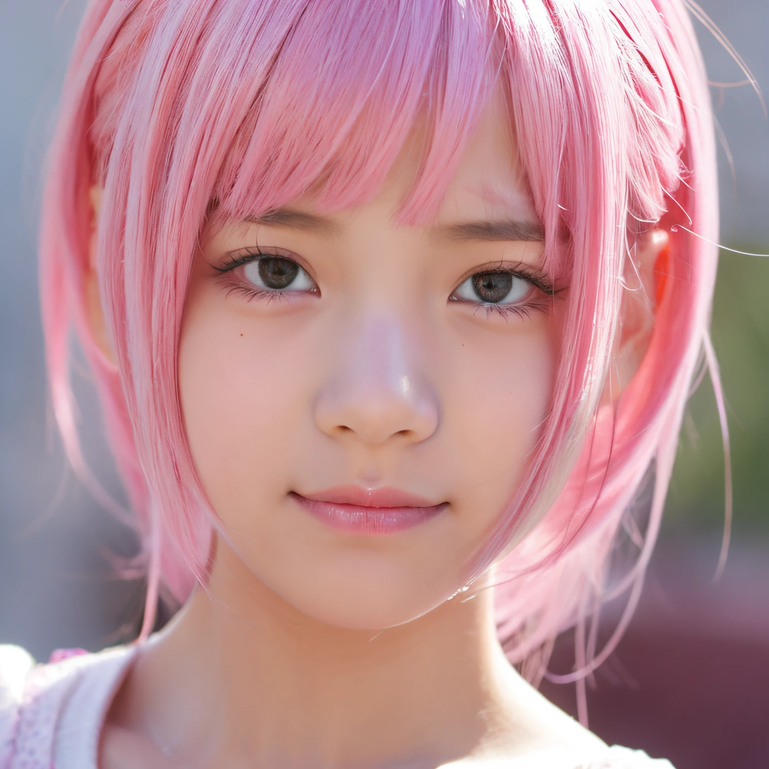 cute girl pink hair sagging eyes