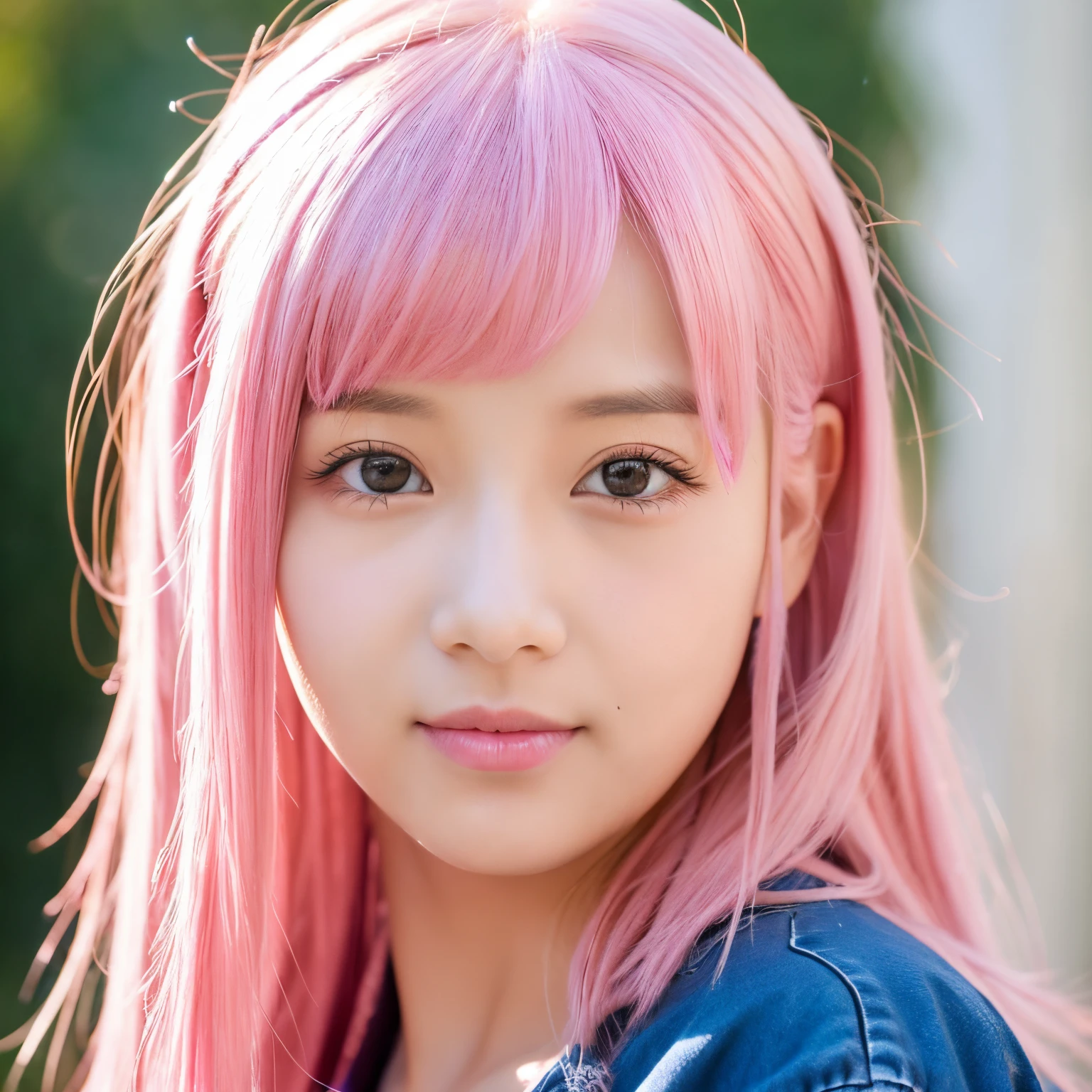 cute girl pink hair sagging eyes