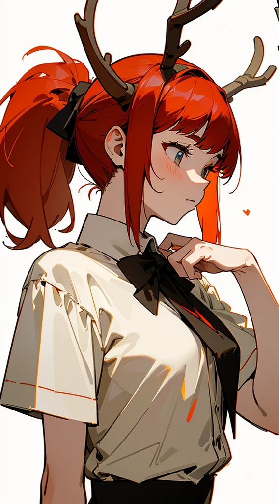 (master piece:1.2, best quality),(1lady,Only,upper body:1.2),tall girl, red hair tied in a ponytail,((Front view)) bored appearance, wearing a reindeer hat and bow tie, pine tree Snow behind, Merry Christmas Style, Ultra-high details, (((white background))), cartoon style, vector illustration, high quality, 12k, solid colors, ornate, 6 warm colors, sticker cartoon, professional t-shirt design, vector ready-to-print t-shirt, (master piece, best quality, Max: 1.4)"gray, monochrome,