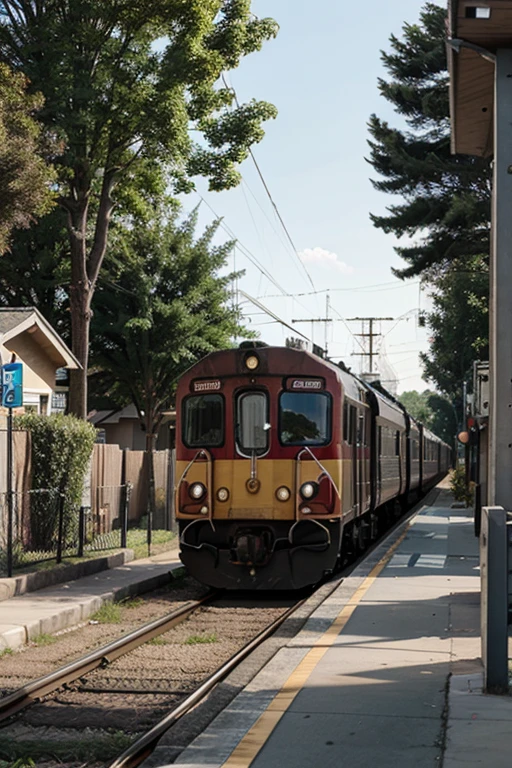 Train running in a neighborhood