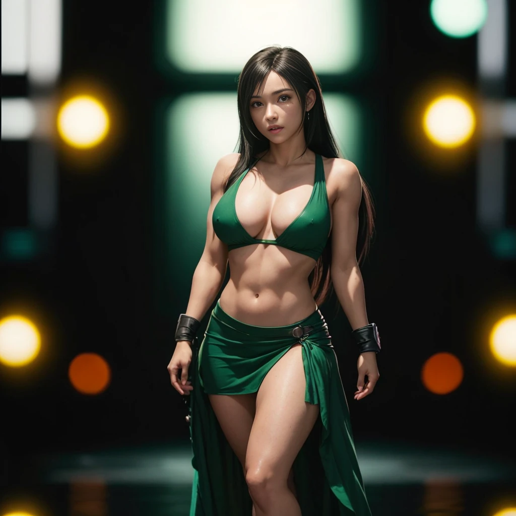 (best quality,ultra-detalhado),(Realistic:1.37),Tifa Lockhart, Rosto bonito e detalhado, maquiagem preta nos olhos, textura ultra realista, rosto delicado, corpo delicado, Fit physique,