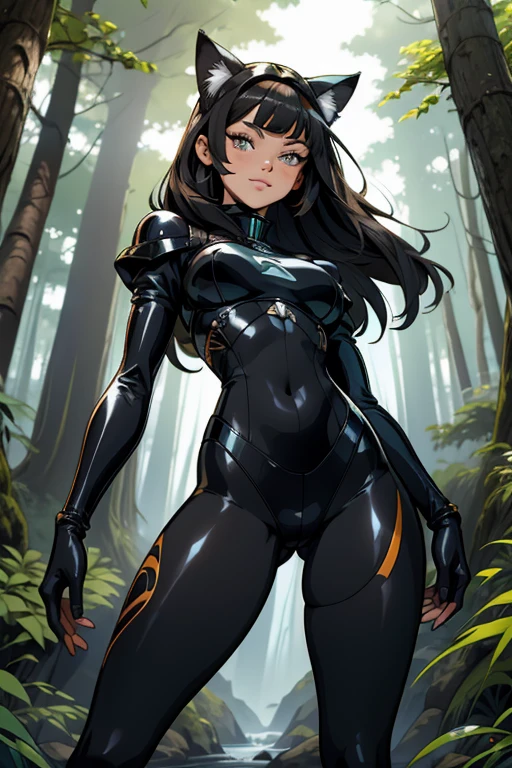 beautiful young woman with cat ears on her head, com rosto bem detalhado e bonito, belos olhos, belos olhos, rosto lindo, beautiful young woman wearing black tights, sueter apertado branco, short pantyhose, Standing in a forest, usando salto alto, cabelo curto preto, morena,orelhas de gato, belo sorriso, tomboy, morena, um pouco musculosa
usando mascara ninja no rosto