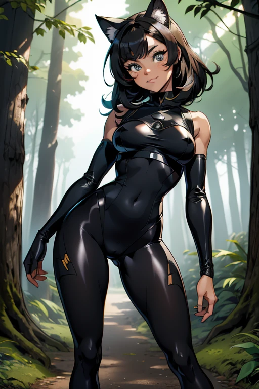 beautiful young woman with cat ears on her head, com rosto bem detalhado e bonito, belos olhos, belos olhos, rosto lindo, beautiful young woman wearing black tights, sueter apertado branco, short pantyhose, Standing in a forest, usando salto alto, cabelo curto preto, morena,orelhas de gato, belo sorriso, tomboy, morena, um pouco musculosa
usando mascara ninja no rosto