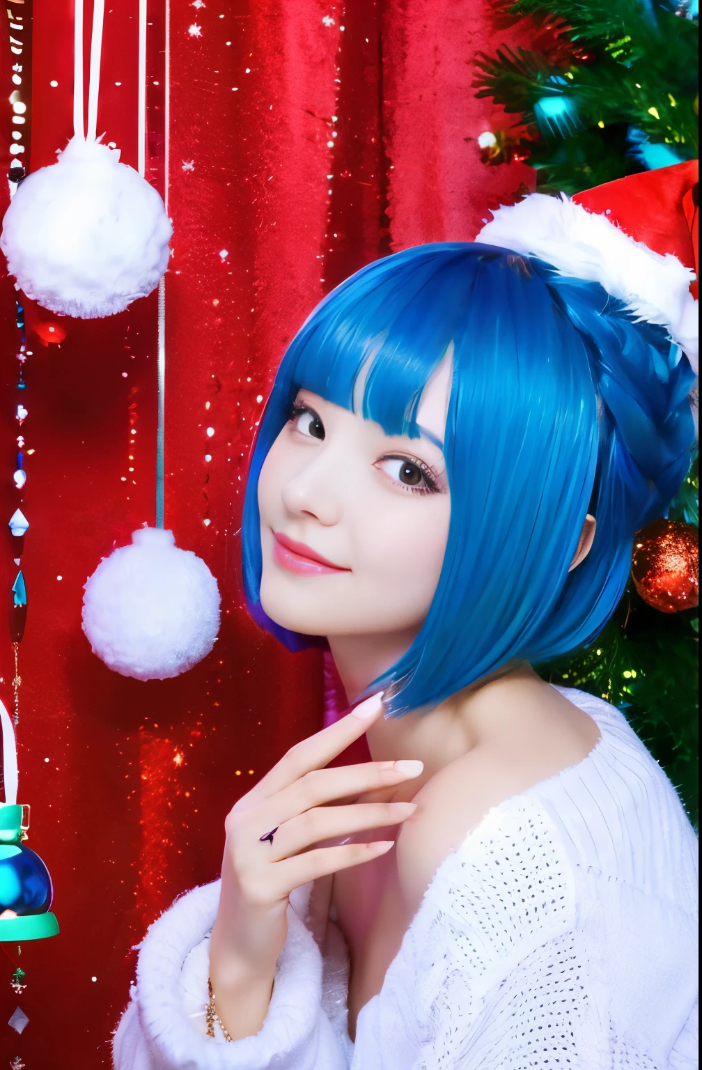 Blue hair、Colorful、The best beauty、kawaii、christmas 、high high quality、quality、Picture quality、Best Beauties、A delightful、Beutiful women、showy、A vivid and beautiful world、
