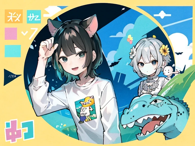 There are many different cute cartoon animals, Elephants, crocodiles, Rabbits and other animal patterns in this photo, Cute, Hand-drawn illustrations, Colorful, Wang Chen, crocodile loki, art cover, ƒ5.6,🦩🪐🐞👩🏻🦳; 🌞🌄 , code, 🪔 🎨 metaverse