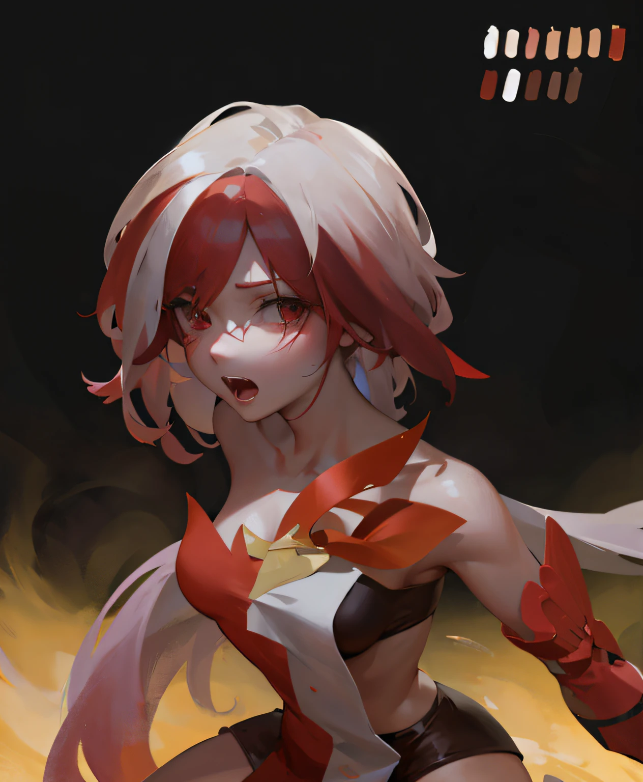 Anime girl with red hair, White skin red and white skirt, high detal. digitial painting, color study, author:Anime painter studio, detailed digital painting, drawn in anime painter studio, Inspired by WLOP, Detailed fanart, flat anime style shading, inspired by Krenz Cushart, Digital anime illustration, Wop Ross Draw,Honkai 3 Fuhua,fuhua,a true,anime figure