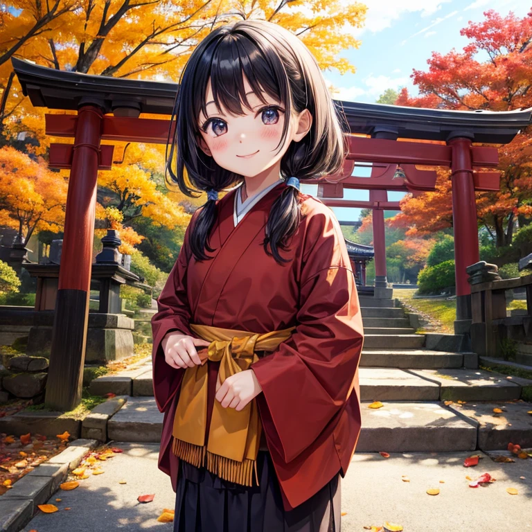 autumnal,jpn,Colored leaves,girl,a smile