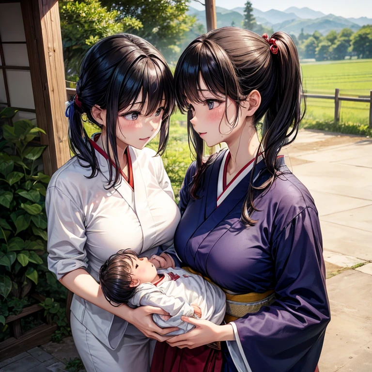 A Japanese Lady,nursing,Mother and ,countryside,Wearing sweat