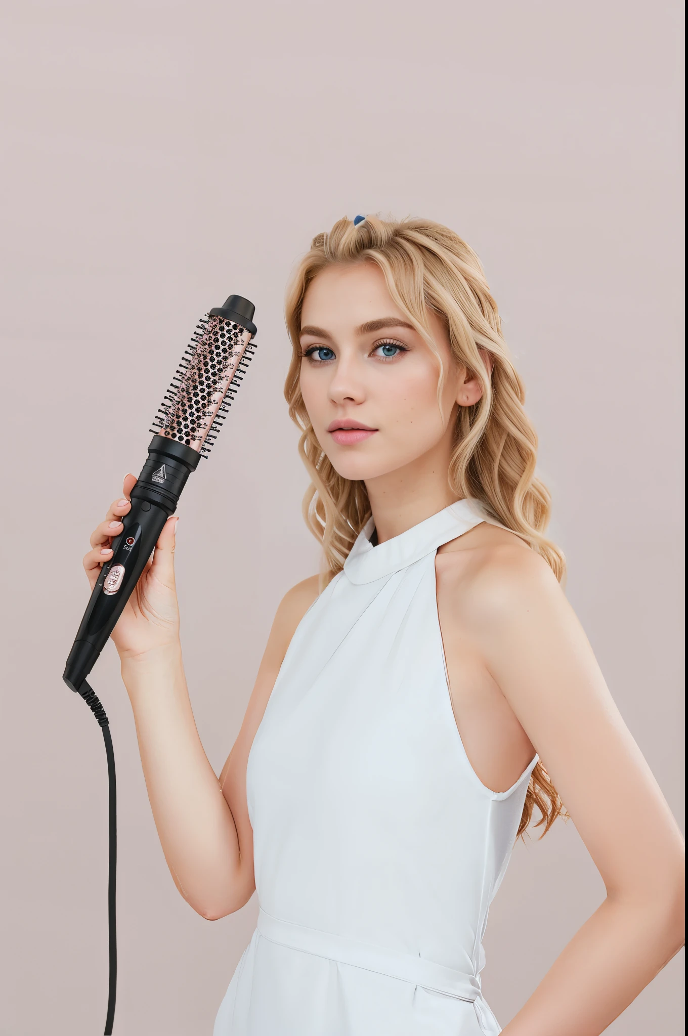 blonde with blue eyes，coiffed blonde hair，curlies，A Lot of Hair，