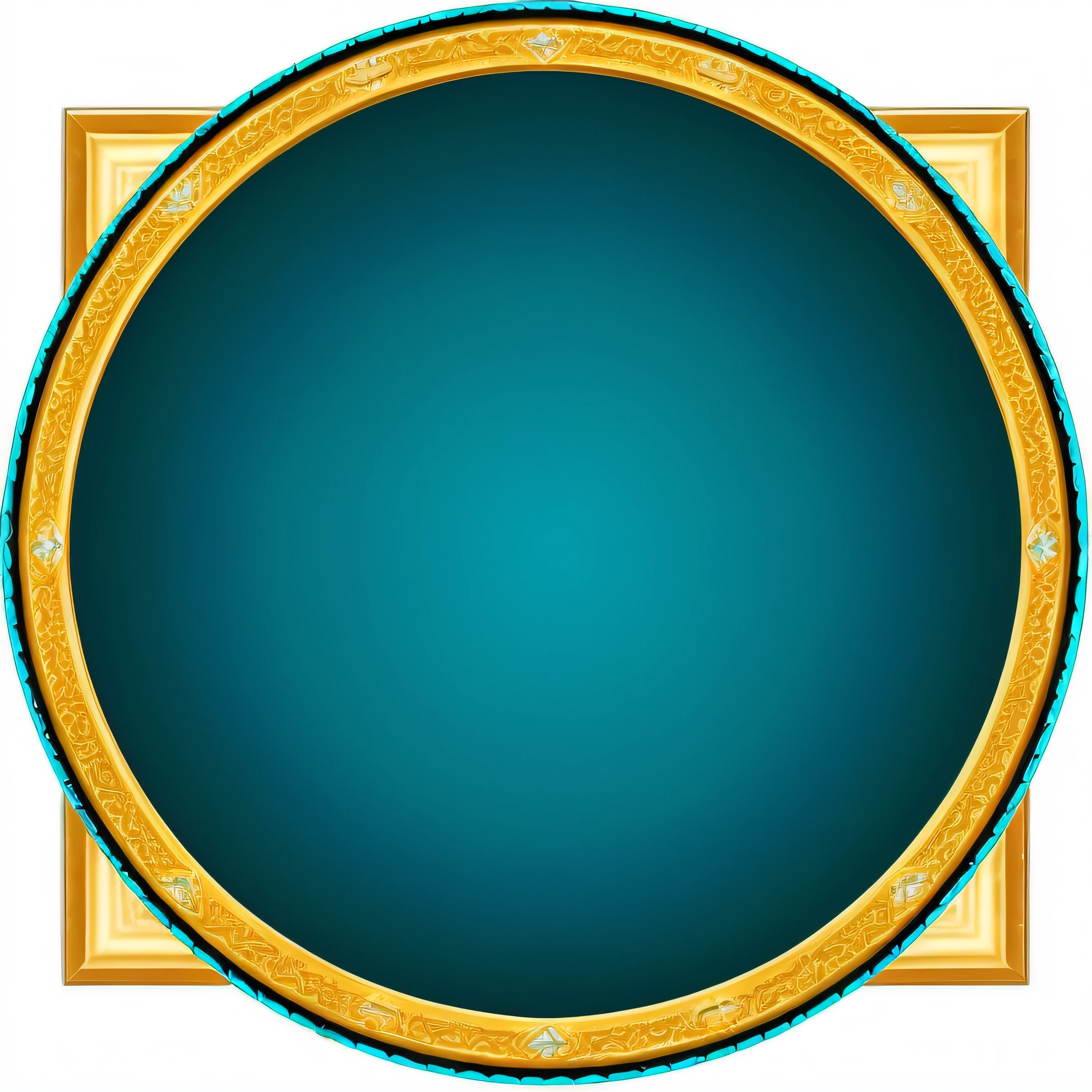 (blue backdrop, Close-up cleavage, round golden frame, round background, Turquoise and gold blank light, gold and blue, Blue and gold color scheme, World of Warcraft spell icons, rpg game, blue gold and black, navy blue and gold, turquoise and gold plan, blue, Black, soybean, round format, Colors include gold and dark blue)，Complex textures