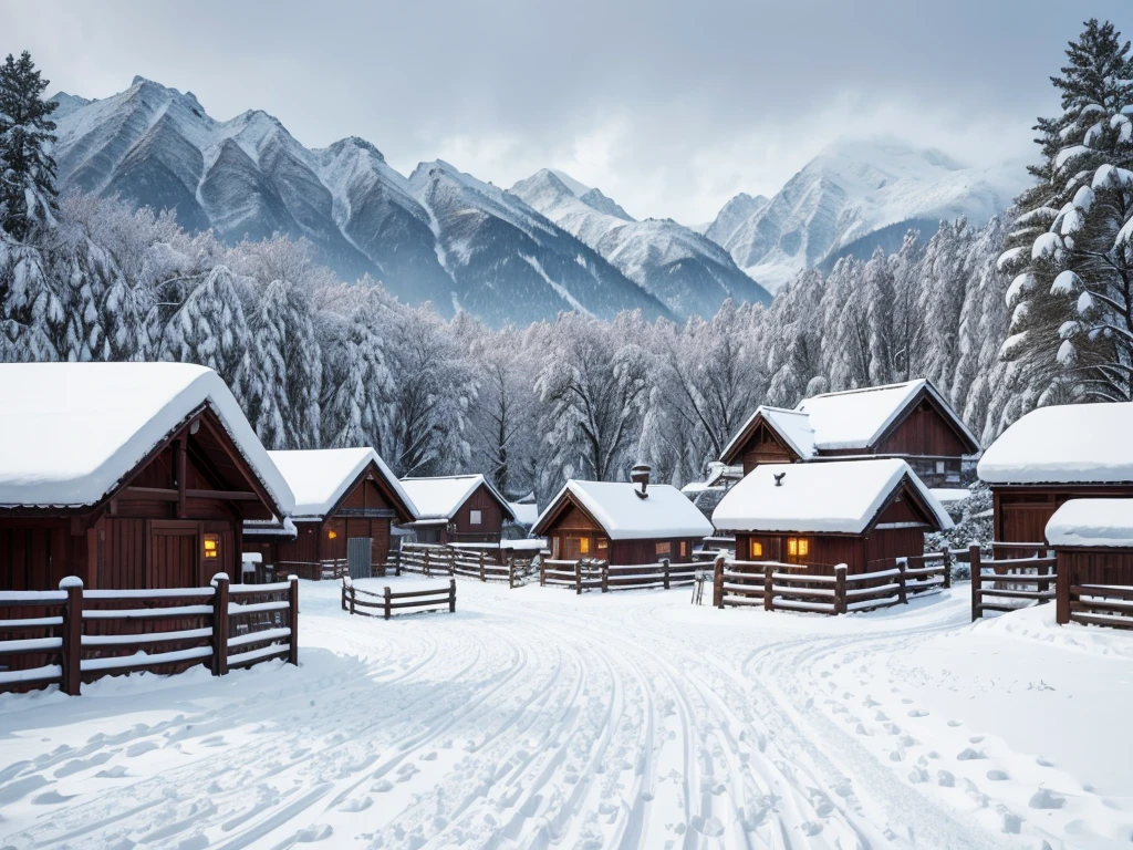 Village snow scene with fence and wooden fence, China Village, colorful wall, Yuki, Yuki, blanketed in a mantle of snow, during snowfall, Snowy winter, winter setting, (you know snow, shooting, beautiful snowy landscape, beautiful winter area, snow landscape, It snows in winter, high snow, sunny winter day, Winter in the snow, Yuki, The white, sweetheart