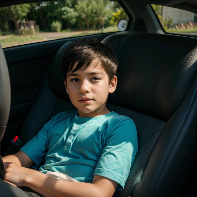 A boy in car