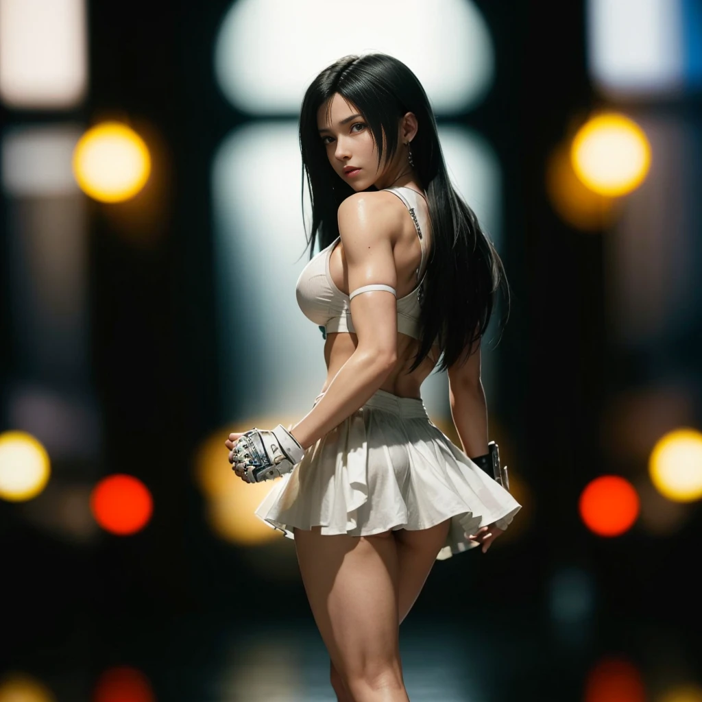 (best quality,ultra-detalhado),(Realistic:1.37),Tifa Lockhart, Rosto bonito e detalhado, maquiagem preta nos olhos, textura ultra realista, rosto delicado, corpo delicado, Fit physique, expression serious