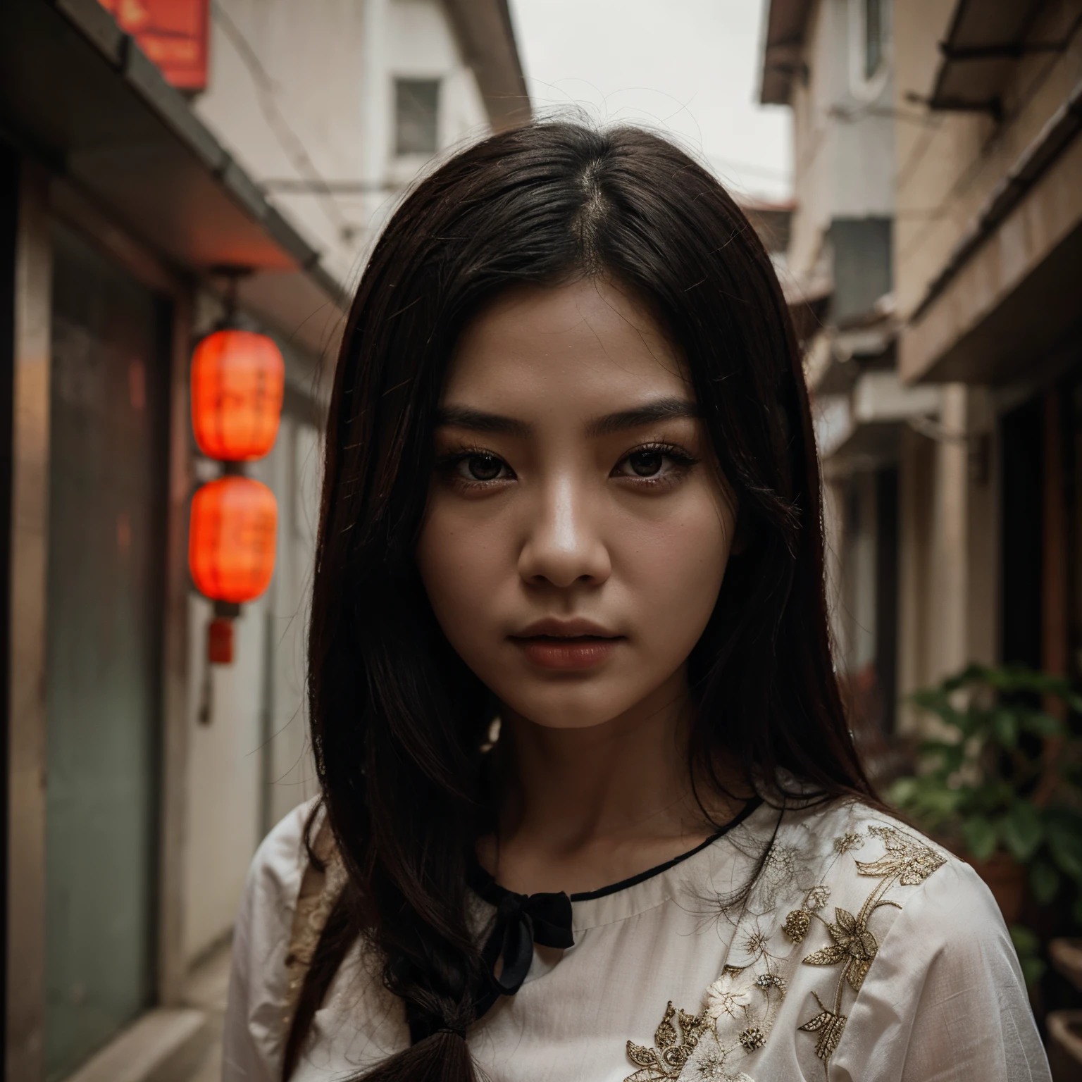 Beauty and horror in a picture of chinese woman