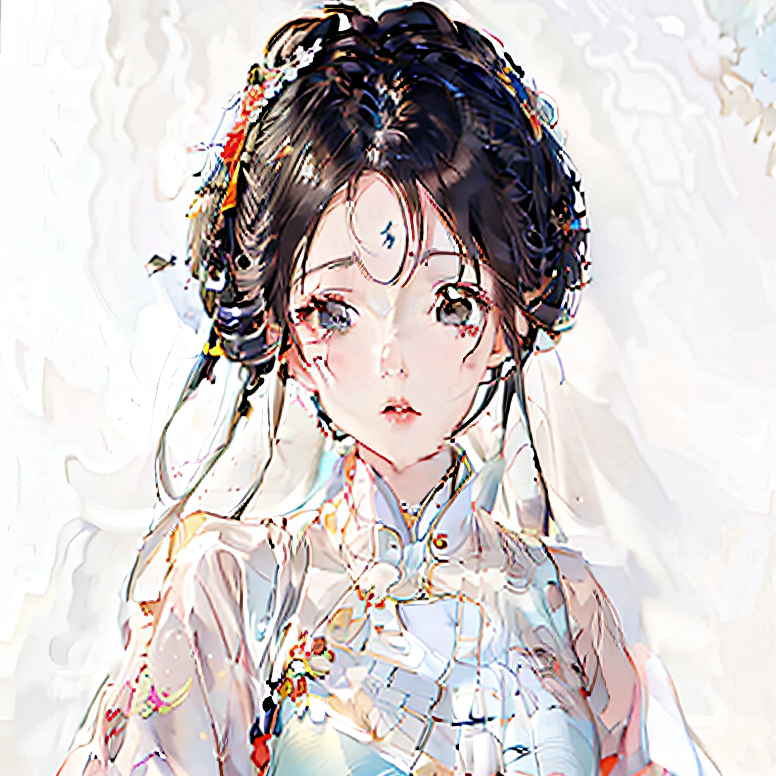 Anime girl with messy bun, guweiz, Guviz-style artwork, detailed portrait of an anime girl, realistic young anime girl, Portrait anime girl, Digital anime illustration, Cute and natural anime face, realistic anime 3D style, kawaii realistic portrait, smooth anime cg art, A beautiful anime portrait, Beautiful anime girls, Portrait of an anime girl,simplebackground,white backgrounid