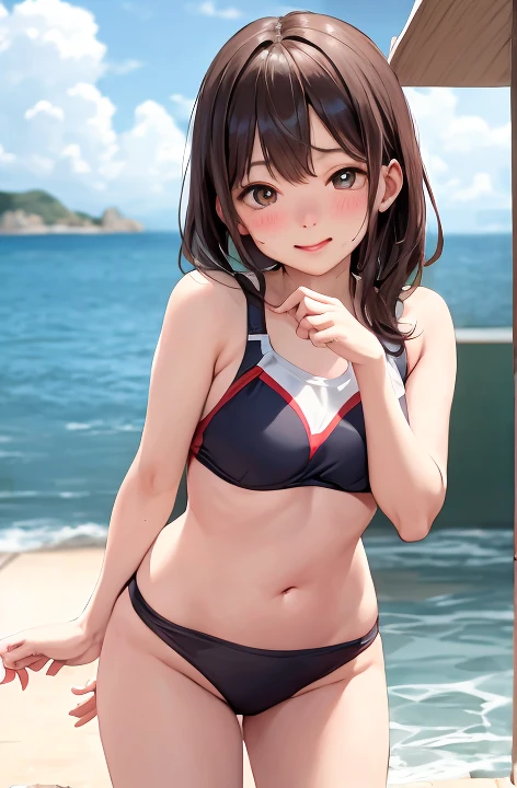 swim wears、sea side、red blush、embarassed expression、Random Poses