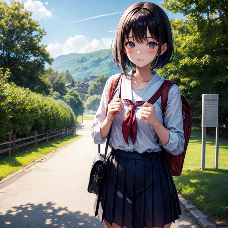 littlegirl,School Girl,Gamine,elementary student,japanes,夏天,countryside,Carrying a school bag,Dark hair