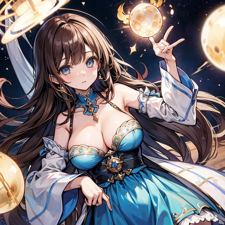 magical little girl，obviously stupid，Big breasts are beautiful，Secondary two，Light brown hair, eBlue eyes, vivaciousness, Full of prunes, Noble girl, astrologer, a blue dress, Oh, God, holy