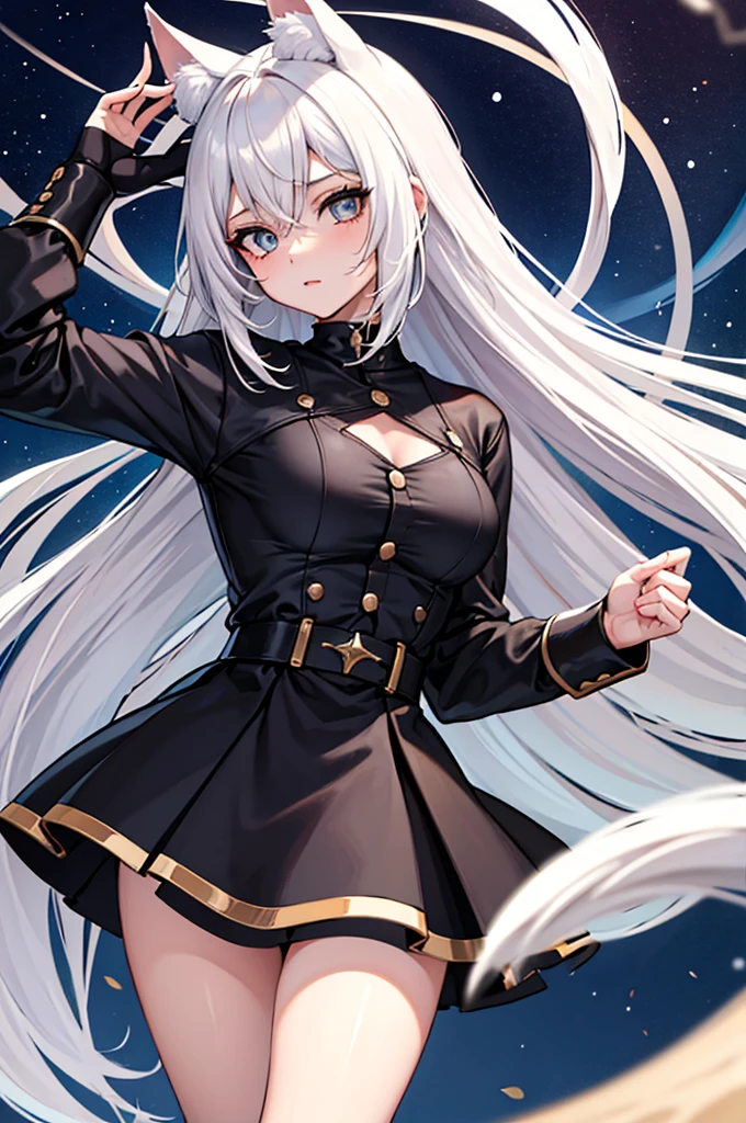 foto de corpo inteiro,cat ears on the head of a beautiful young woman wearing a short skirt and a ninja mask on her face, usando meias preta longas e sueterpreto apertado ,corpo inteiro na foto,floresta a noite varias luzes,belas coxas, coxas lindas belhos olhos escuros detalhados, sueter branco apertado,maio apertado , tight pantyhose, mini saia , ceu limpo a noite com estrelas numa floresta a noite,short curto linda jovem, olhos sedutores feminino.CABELO CURTO PRETO((CABELOS CURTO PRETO))