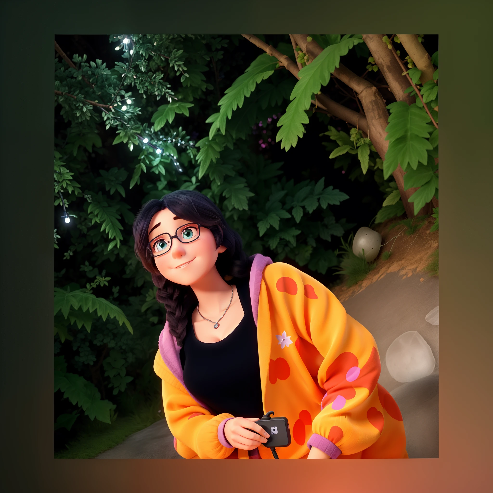 Frau in einem beigen Pullover, holding a remote control, Leuchtend mit farbigem Licht, violettes Umgebungslicht, sanftes Licht von oben, LoFi Portrait, Posieren in dramatischem Licht, Selfie einer jungen Frau, Hochdetaillierte, weiche Beleuchtung, 8k Selfie-Foto, soft portrait shot 8 k, Nachts mit Studiolichtern aufgenommen, violette volumetrische Beleuchtung, Mit Neonlichtern