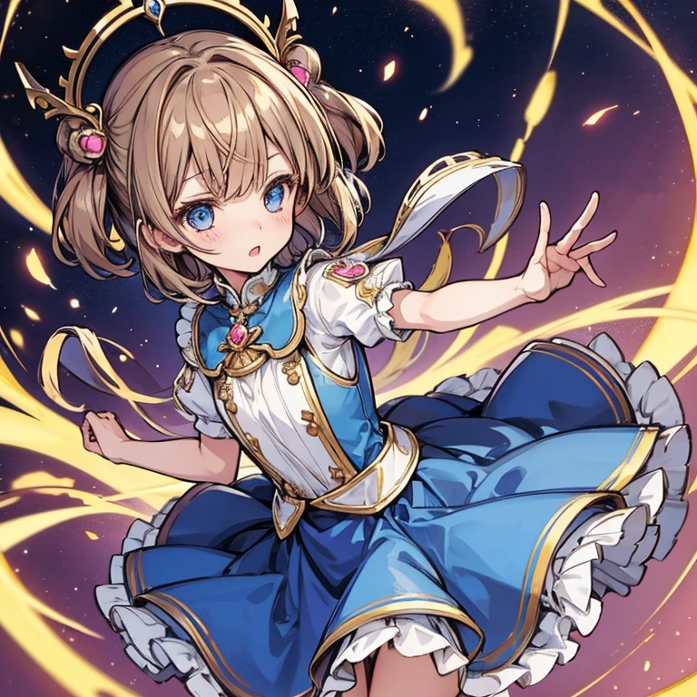 magical little girl,flatchest,Secondary two,Light brown hair, eBlue eyes, vivaciousness, Genki, Noble girl, astrologer, A blue lolita dress, Oh, God, sankta