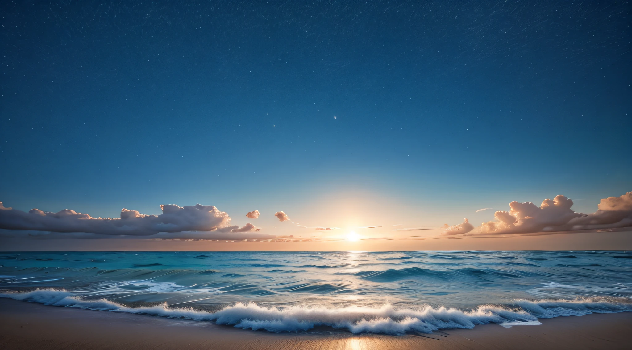 sea waves arriving on the sand in front of the beach at night